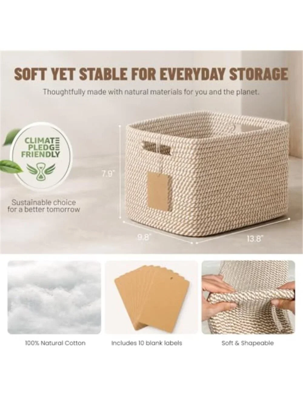 New 5 Pack Woven Storage Baskets, Decorative Storage Bins for Organizing